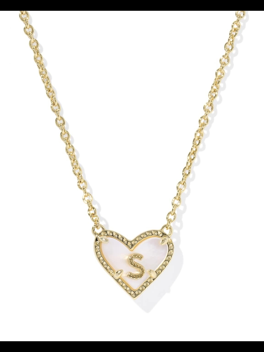 Kendra Scott Gold Heart Initial 'S' Necklace with Mother-of-Pearl